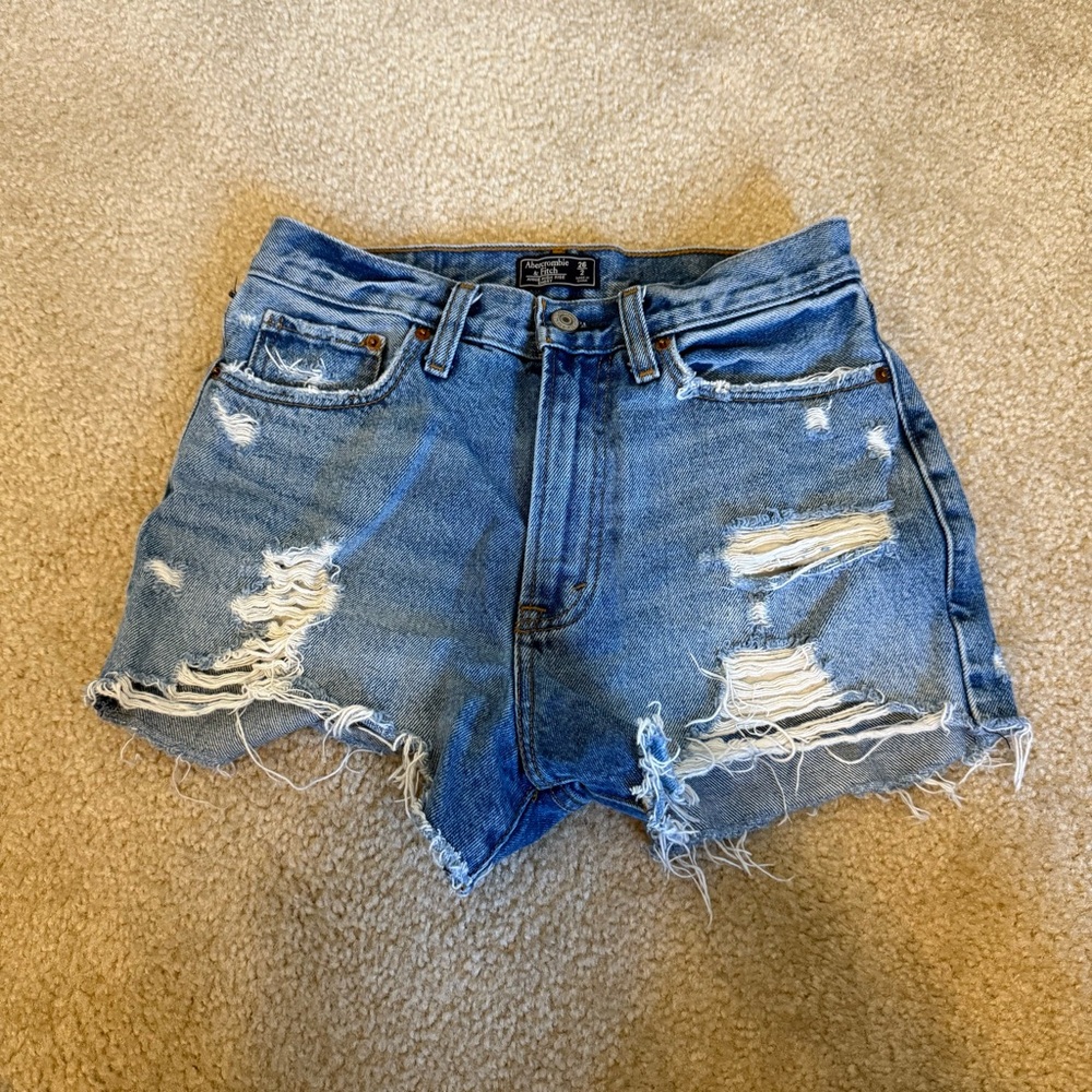 Abercrombie & Fitch Annie High Rise Blue Jean Shorts, Distressed - Size 2